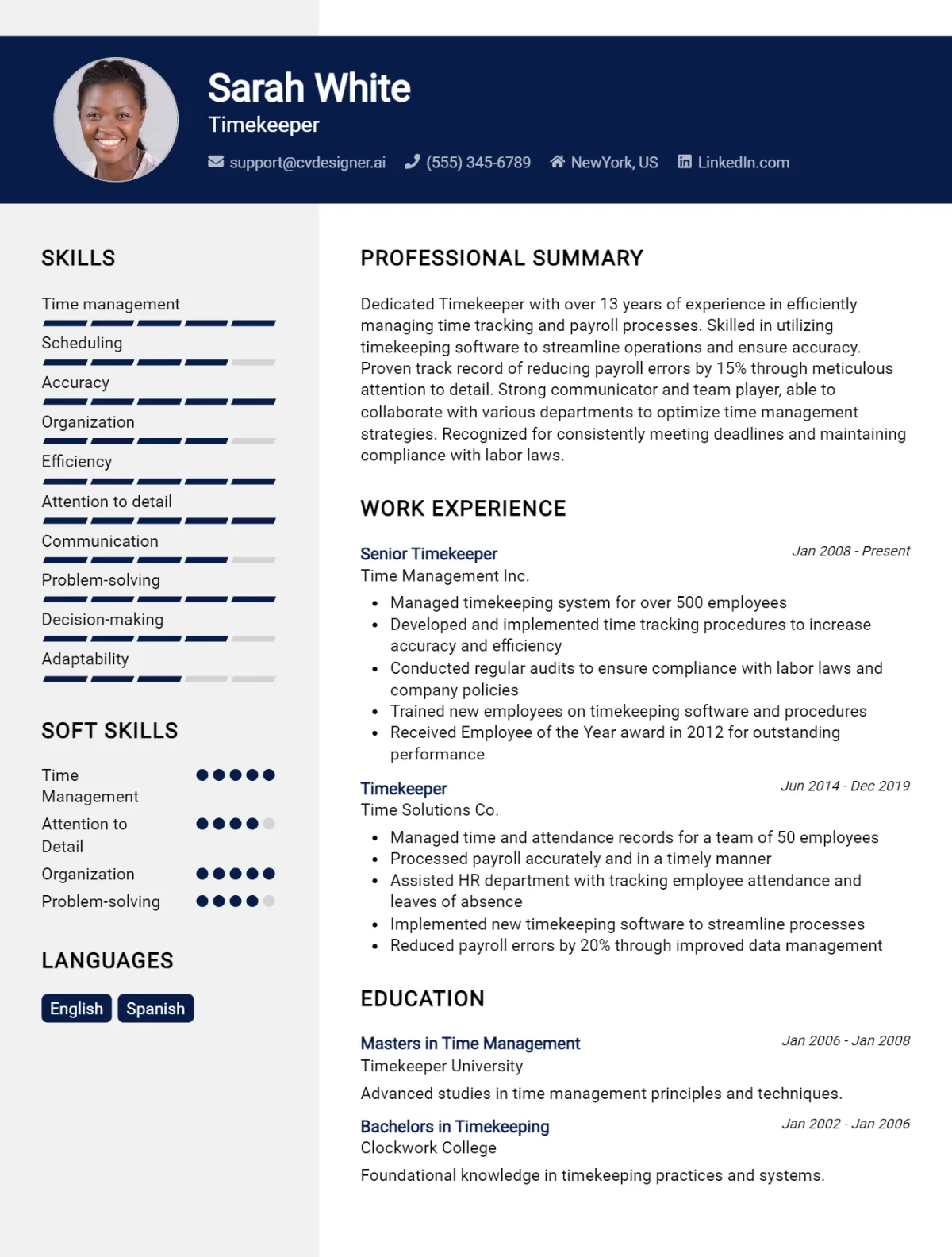 Timekeeper CV Example