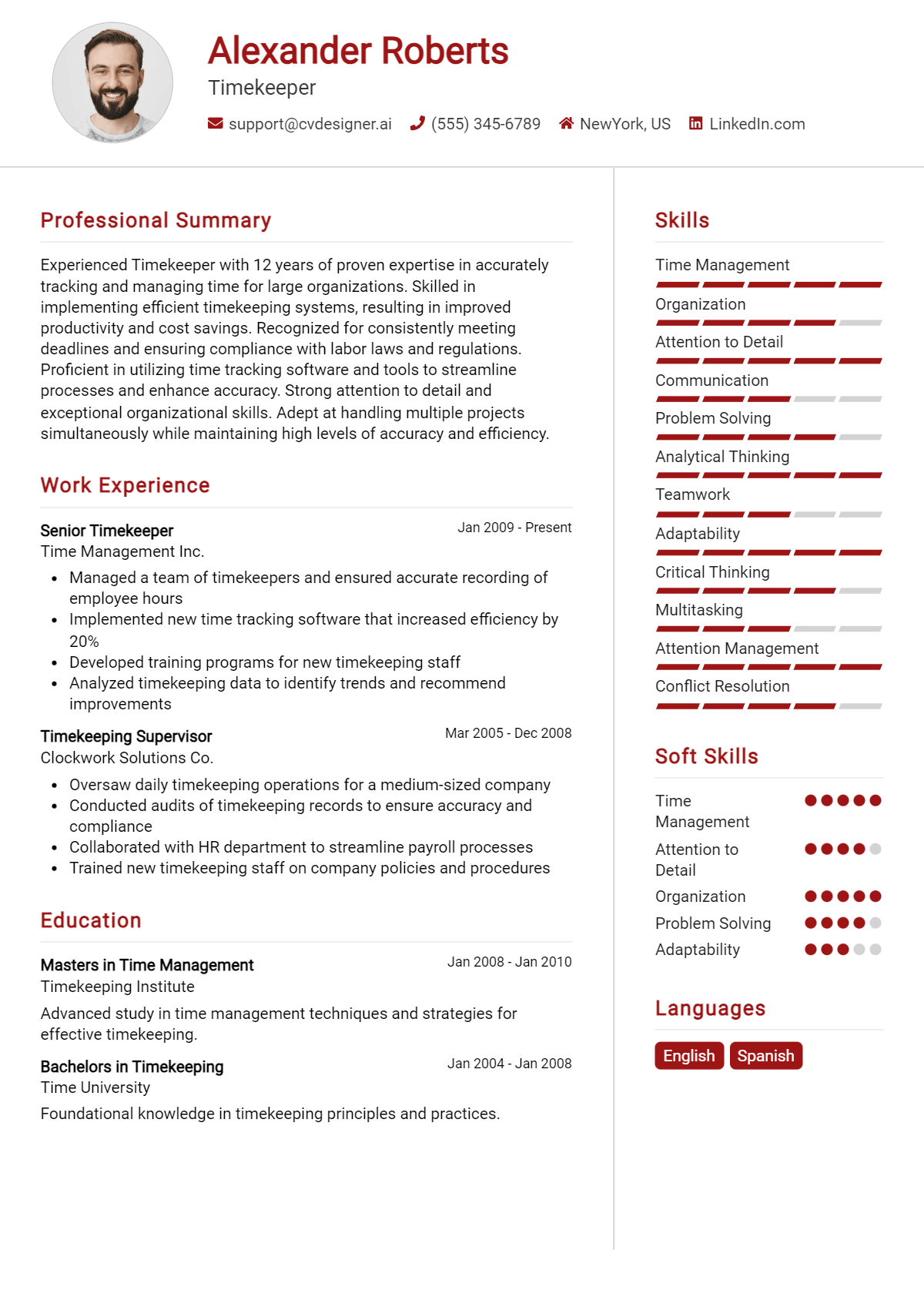 Timekeeper Resume Example