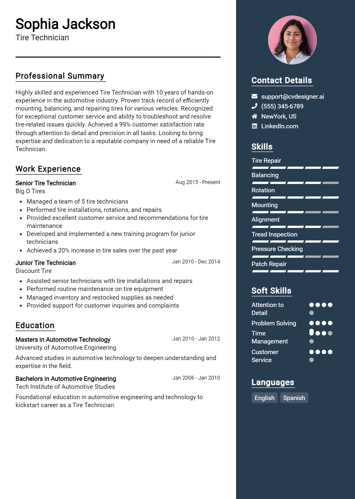 Tire Technician Resume Example