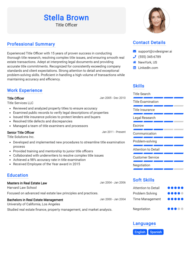 Title Officer Resume Example for 2025: Tips & Templates