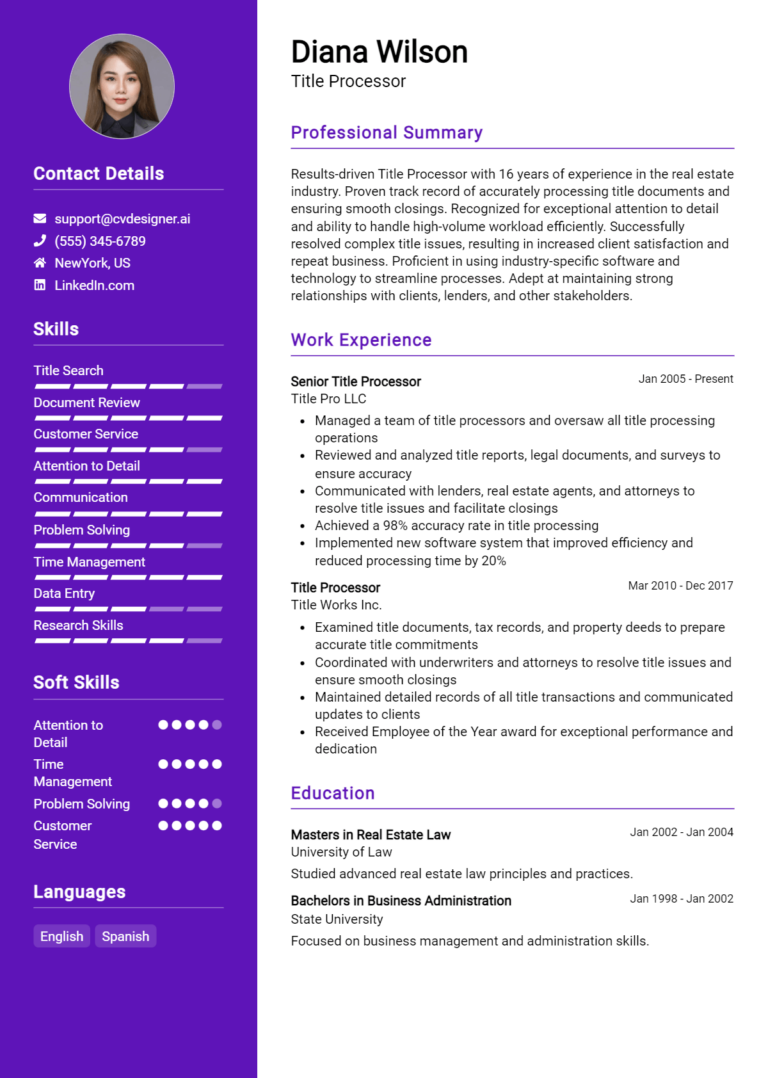 Title Processor Resume Example for 2025: Expert Tips
