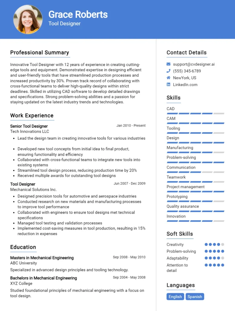 Tool Designer CV Example