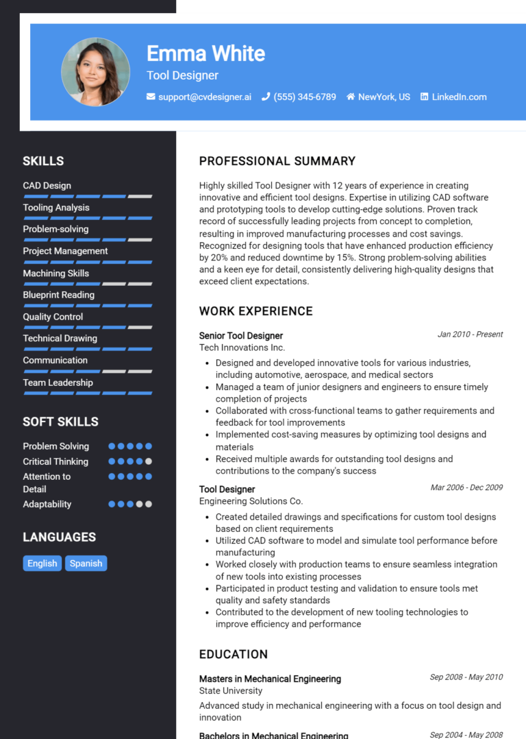 Tool Designer Resume Example for 2025: Ultimate Guide