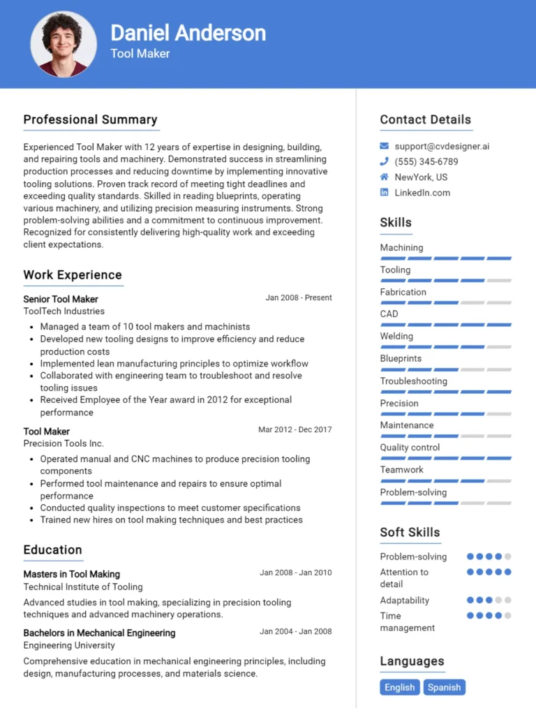 Tool Maker CV Example For 2025: Strategies & Templates