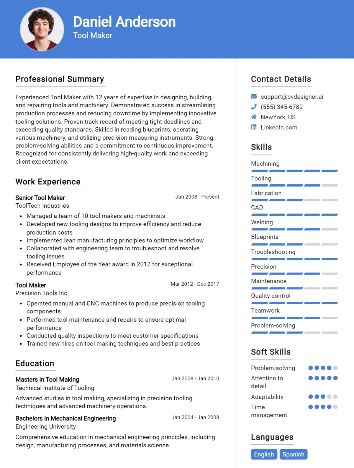 Tool Maker CV Example