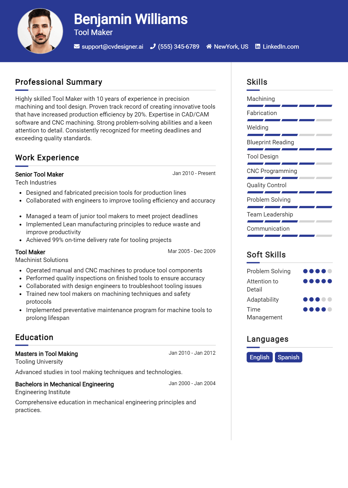 Tool Maker Resume Example