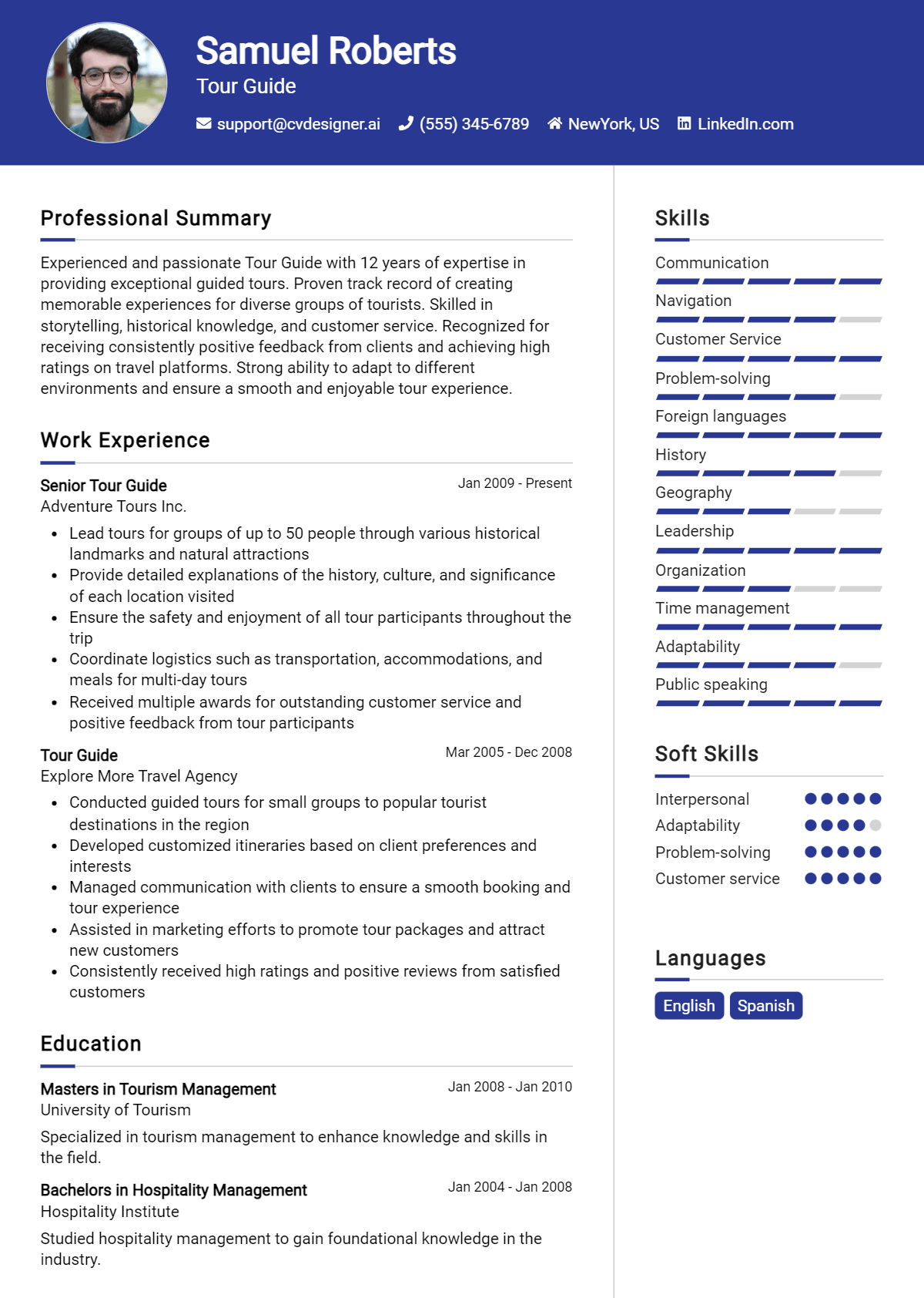 Tour Guide Resume Example