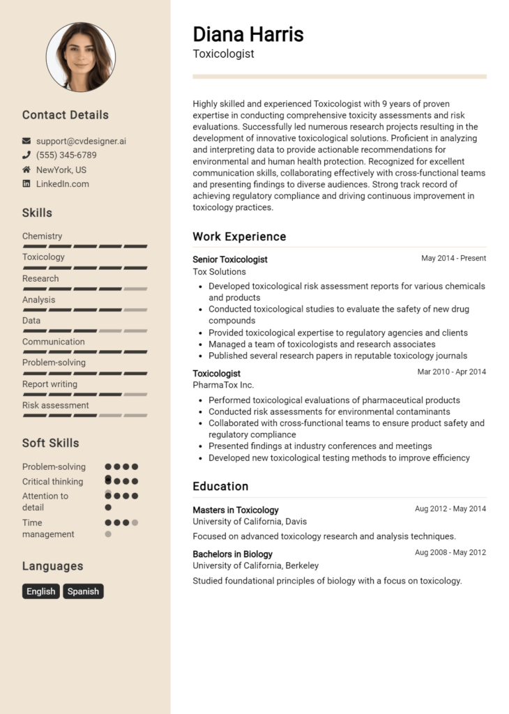 Toxicologist Resume Example For 2024 Effective Cv Writing Tips Cvdesignerai 4391