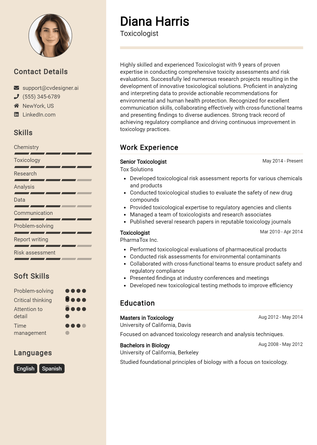 Toxicologist Resume Example