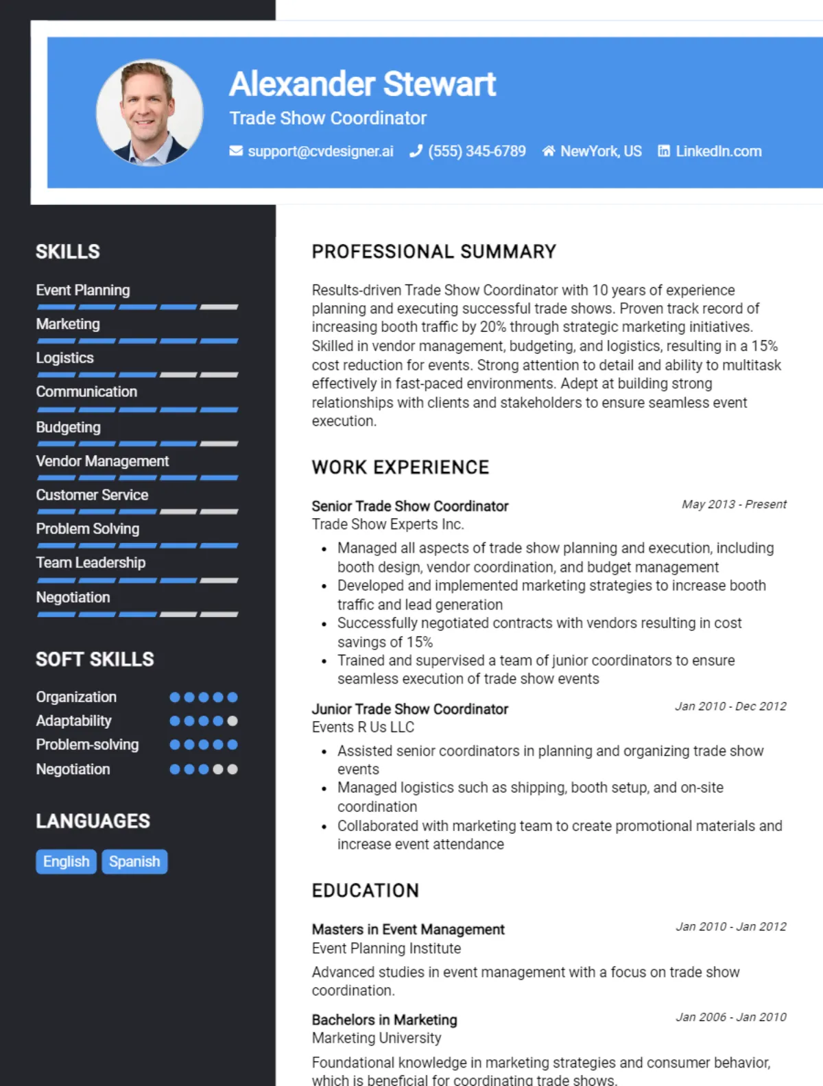 Trade Show Coordinator CV Example