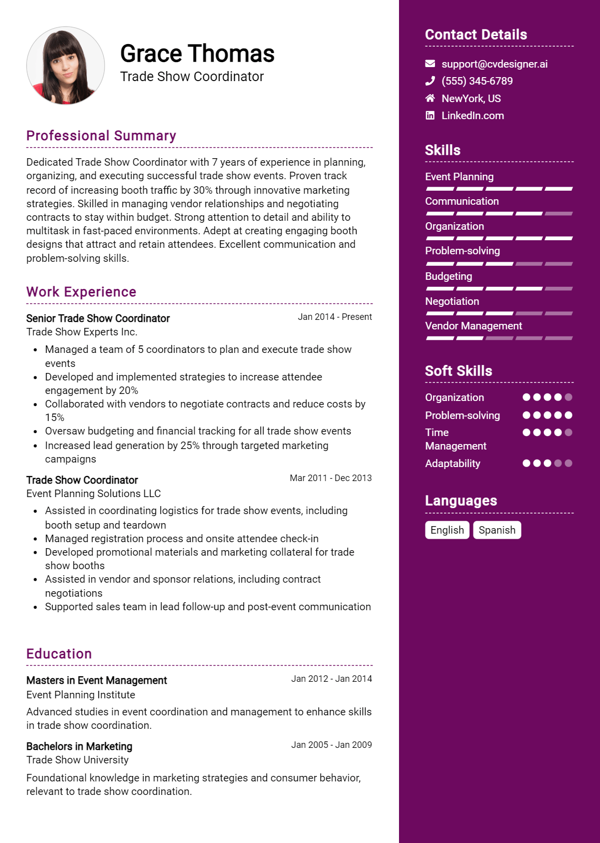 Trade Show Coordinator Resume Example