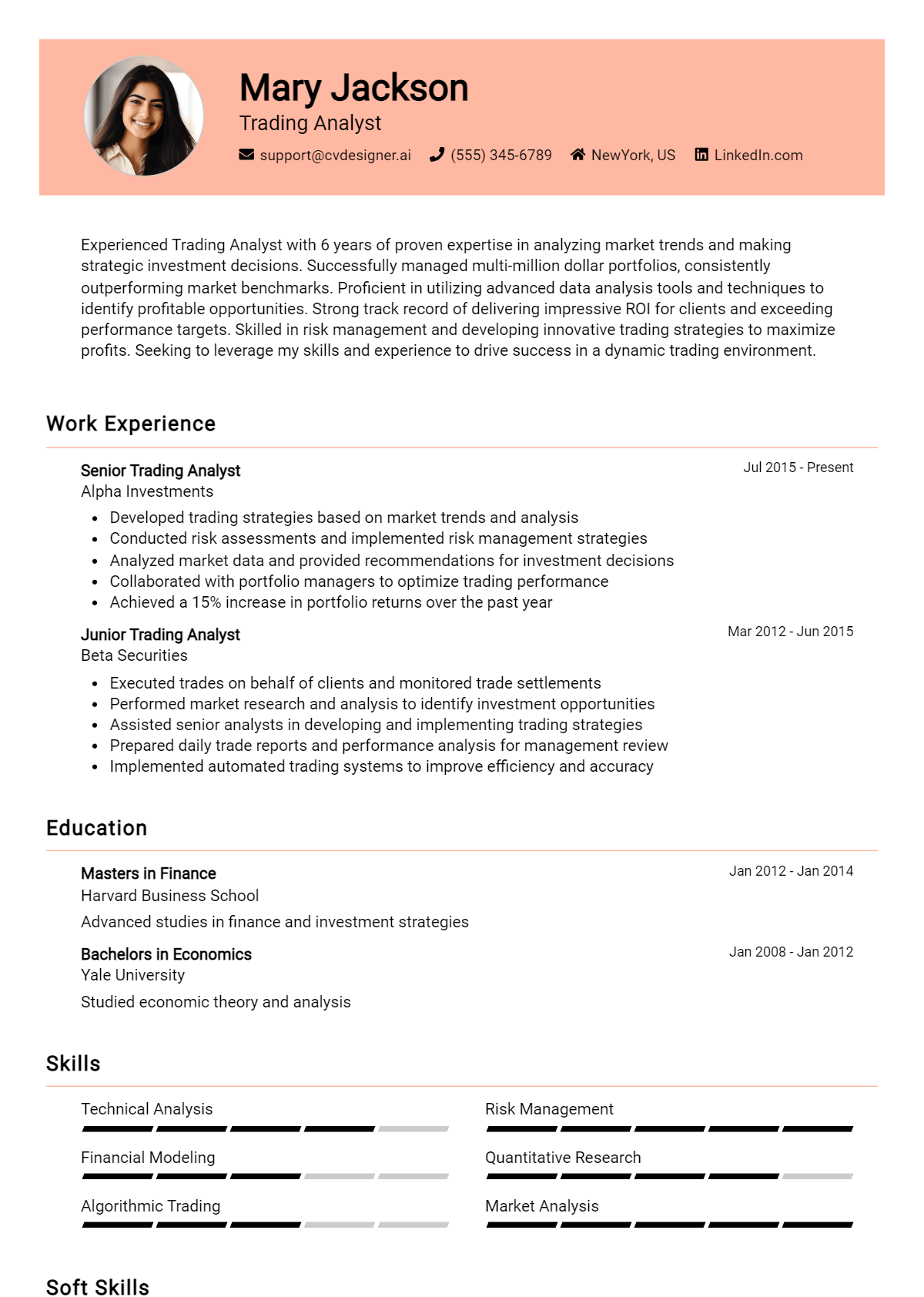 Trading Analyst Resume Example
