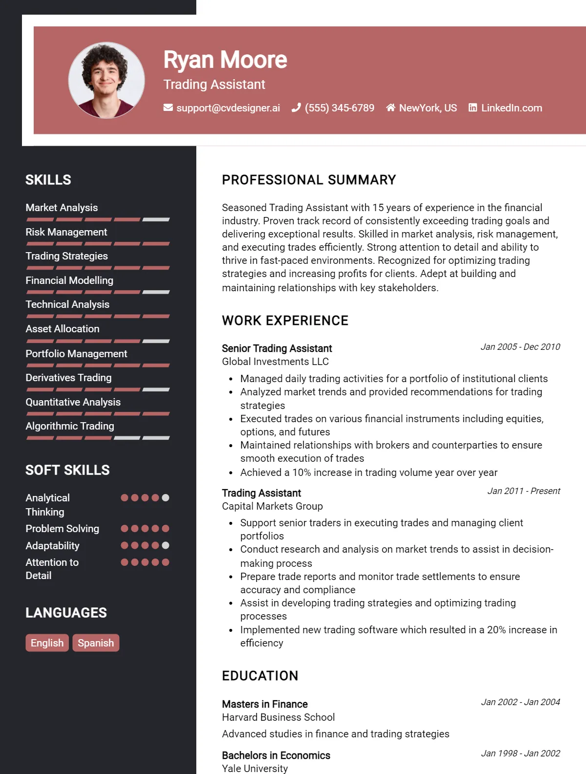 Trading Assistant CV Example