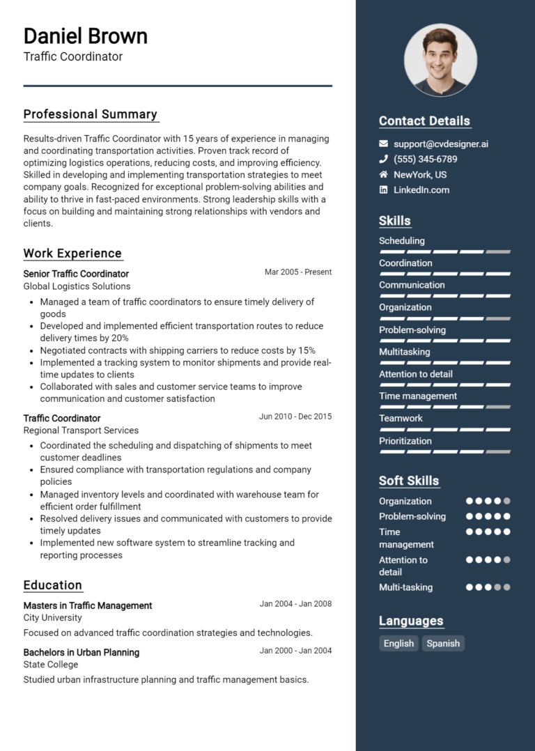 Traffic Coordinator Resume Example for 2025: Ultimate Guide