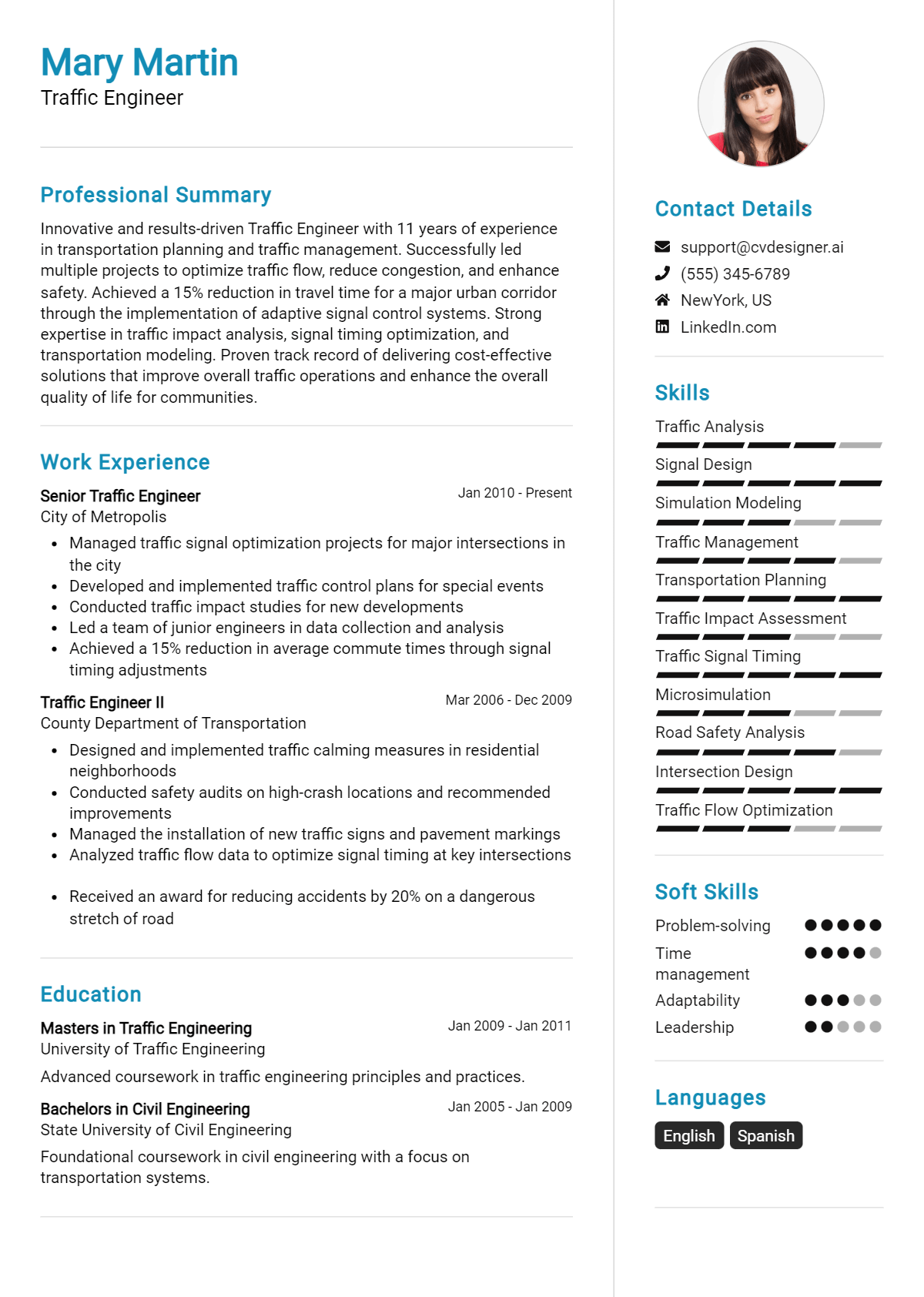 Traffic Engineer Resume Example