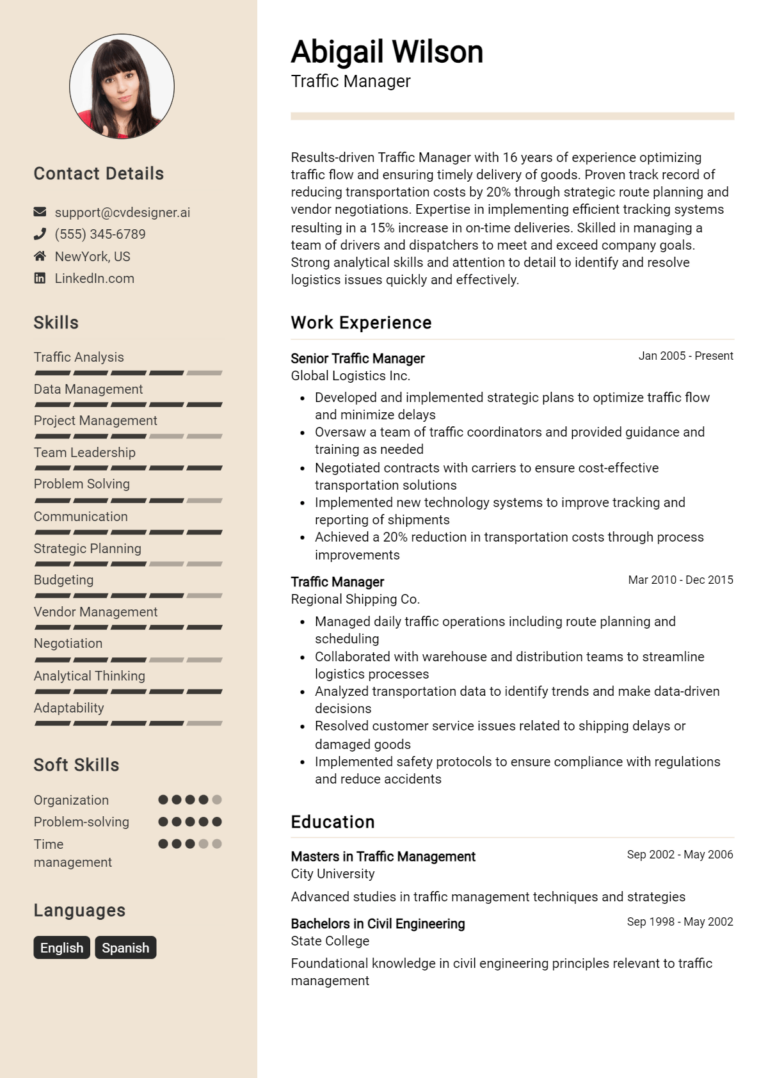 Traffic Manager Resume Example for 2025: Best Tips