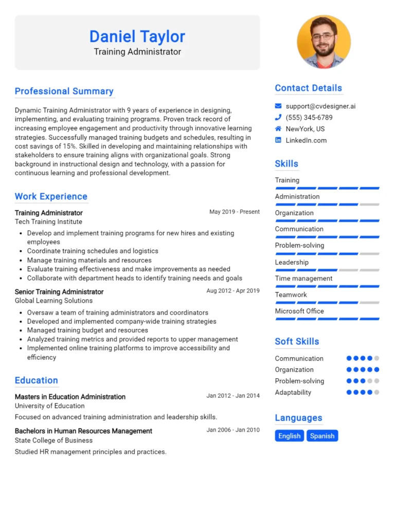 Training Administrator CV Example For 2025: Examples & Free Templates