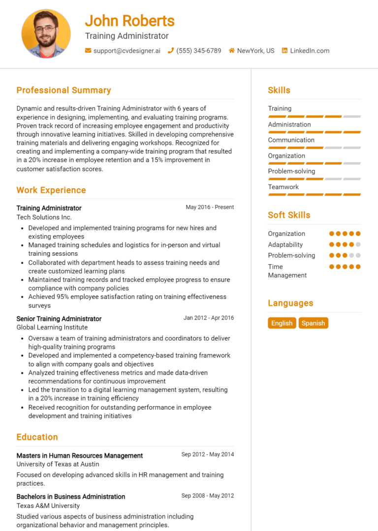 Training Administrator Resume Example for 2025: Strategies & Templates