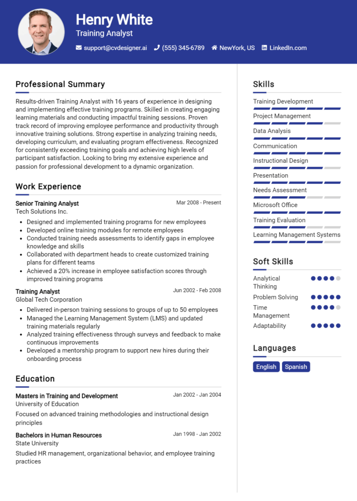 Training Analyst Resume Example