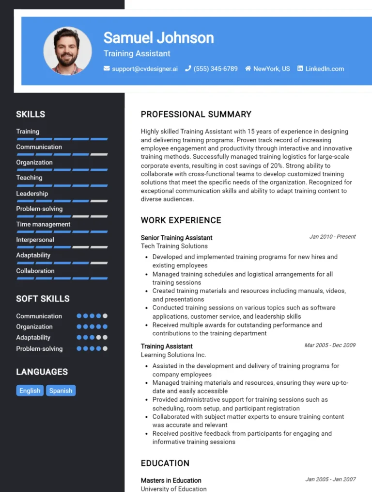 5 Training Assistant CV Examples For 2025: How to Create a Professional CV