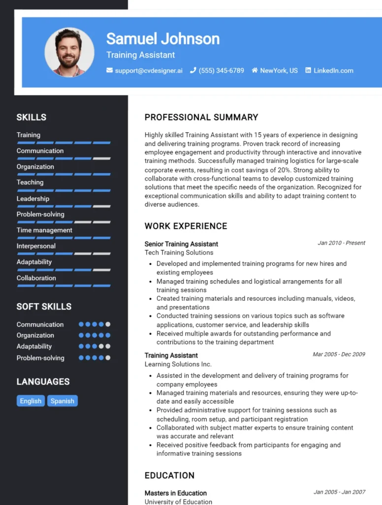 Training Assistant CV Example