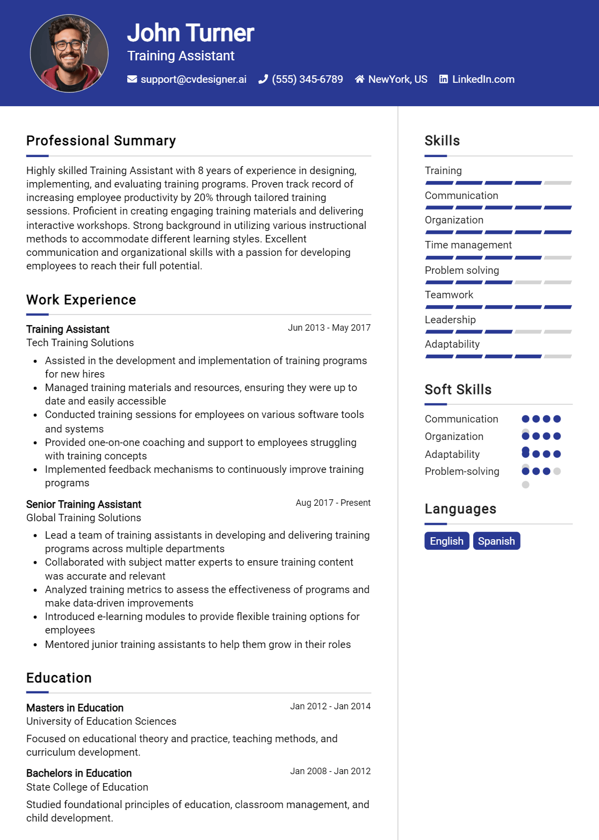 Training Assistant Resume Example