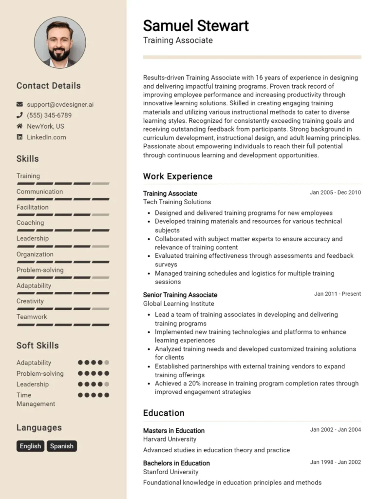 Training Associate CV Example