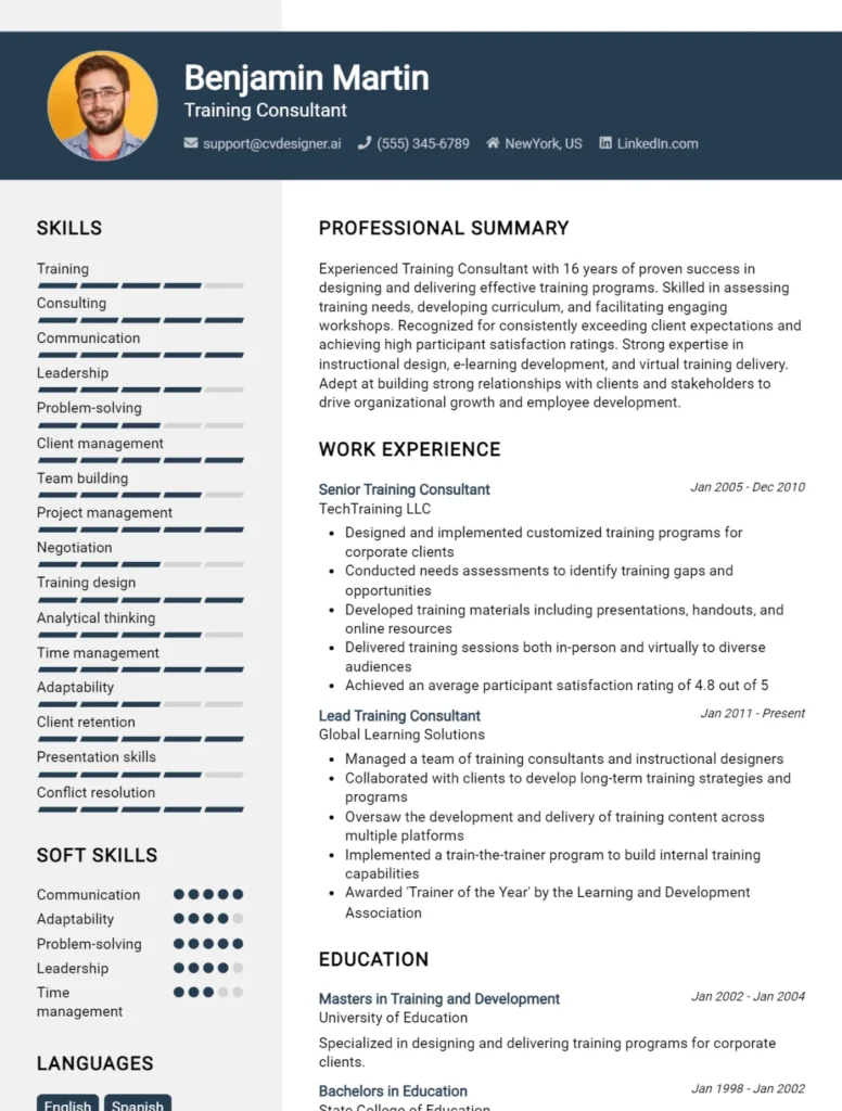 Training Consultant CV Example