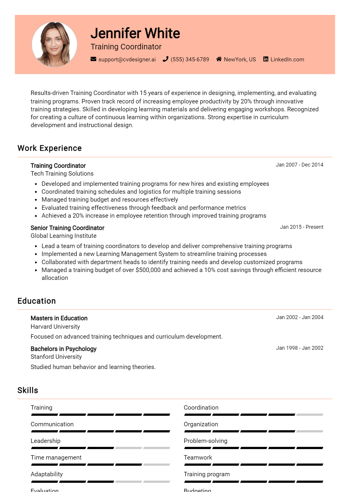 Training Coordinator Resume Example