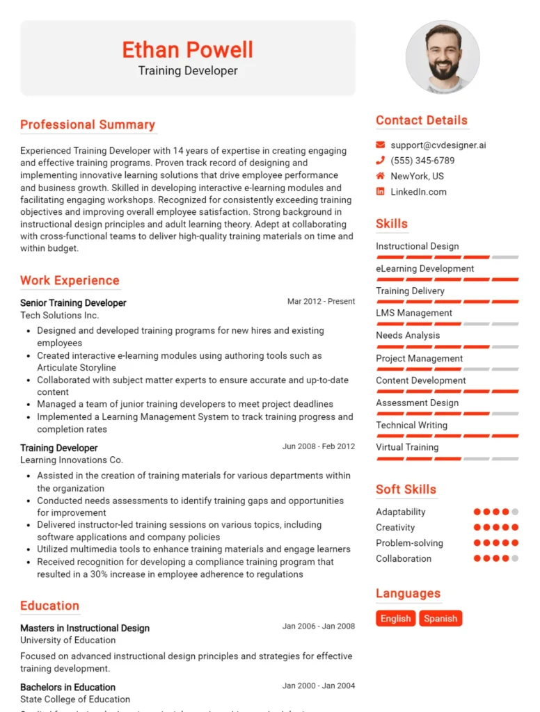 Training Developer CV Example