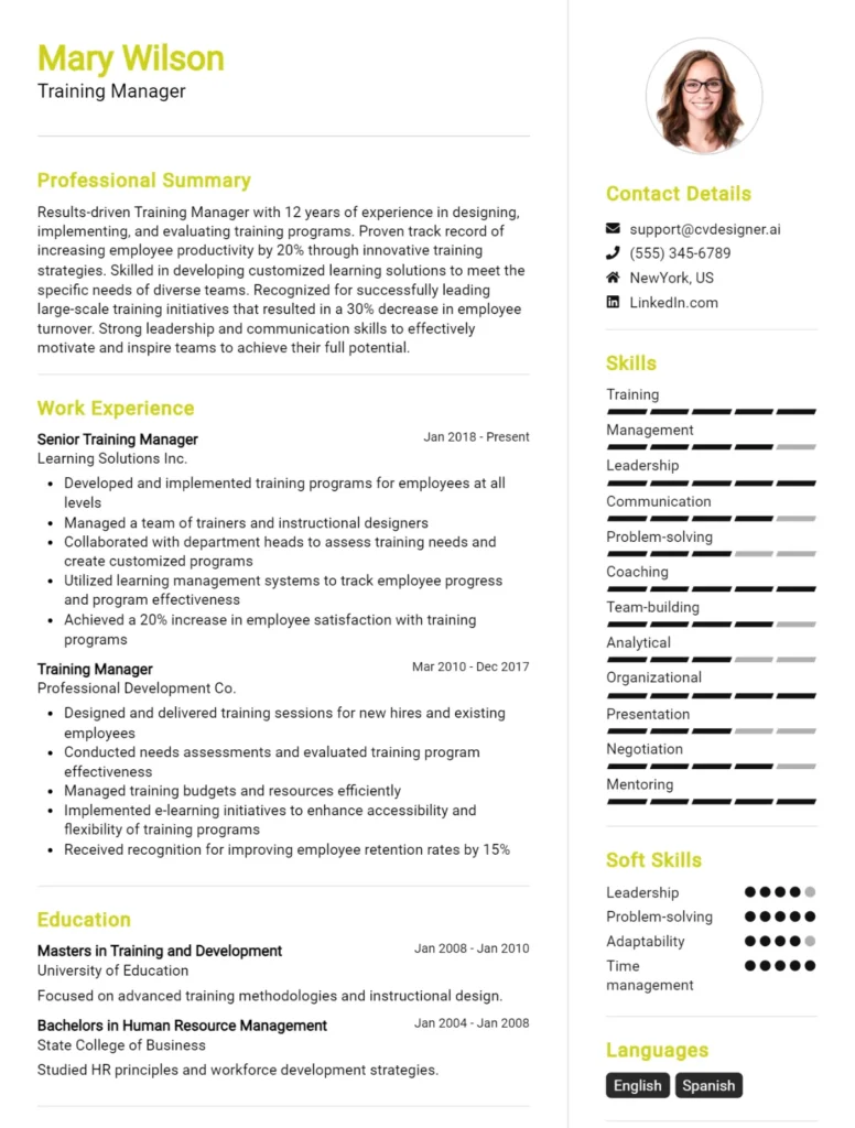 Training Manager CV Example