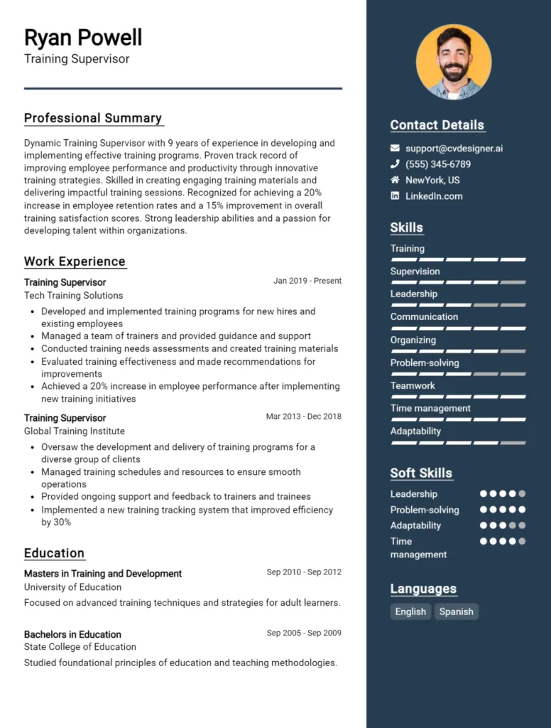 Training Supervisor CV Example