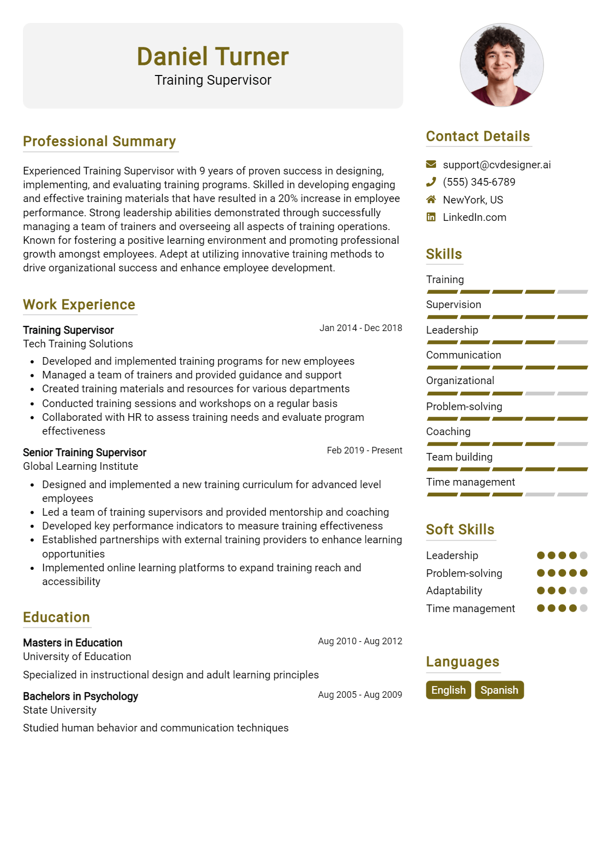 Training Supervisor Resume Example