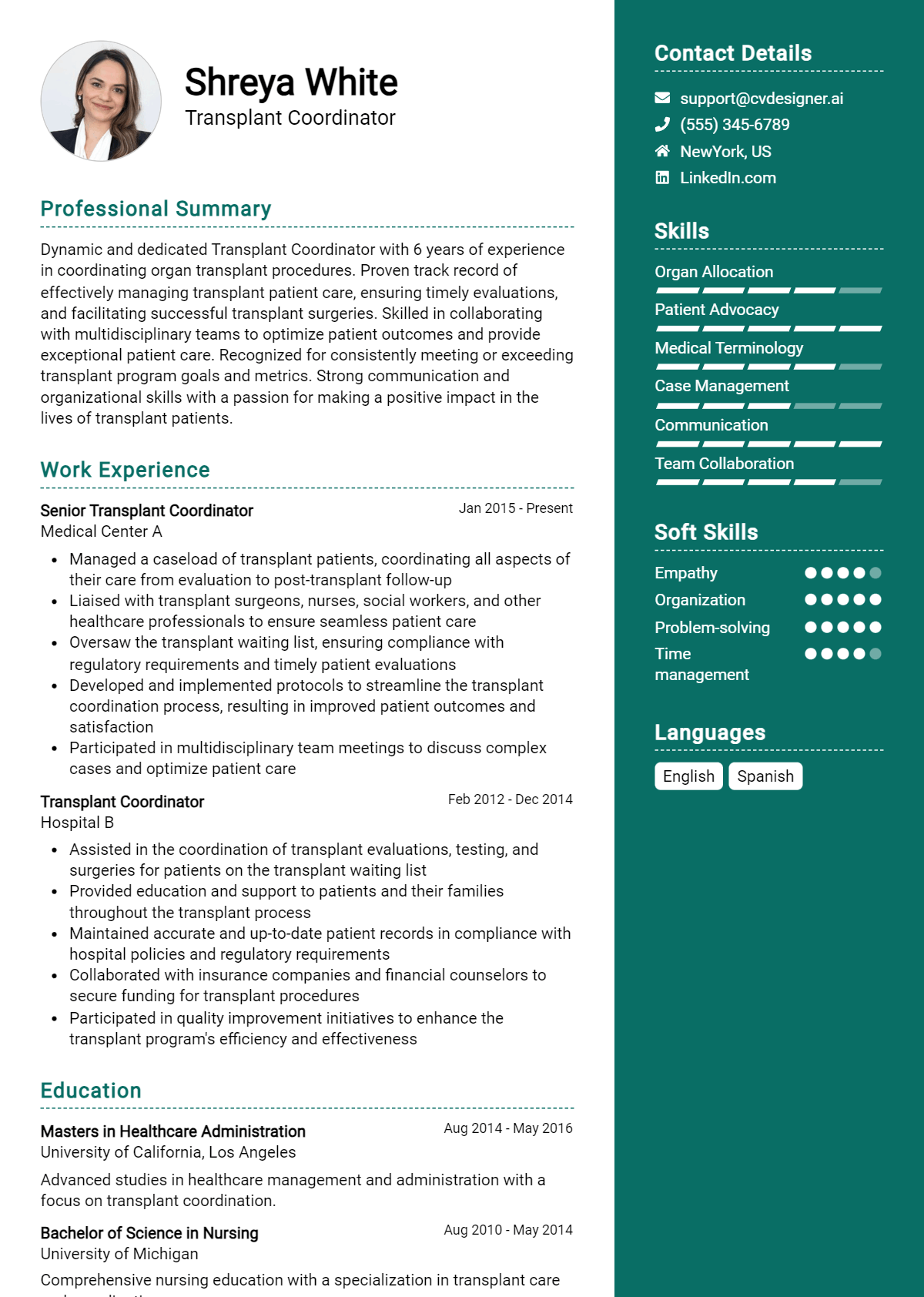 Transplant Coordinator Resume Example