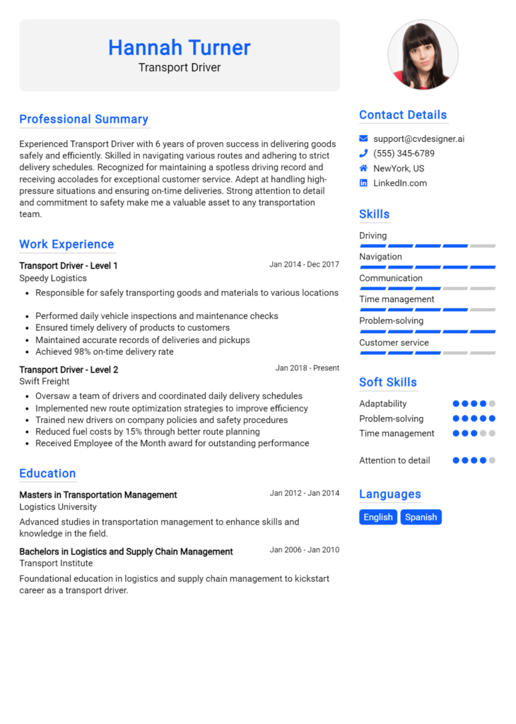 Transport Driver Resume Example