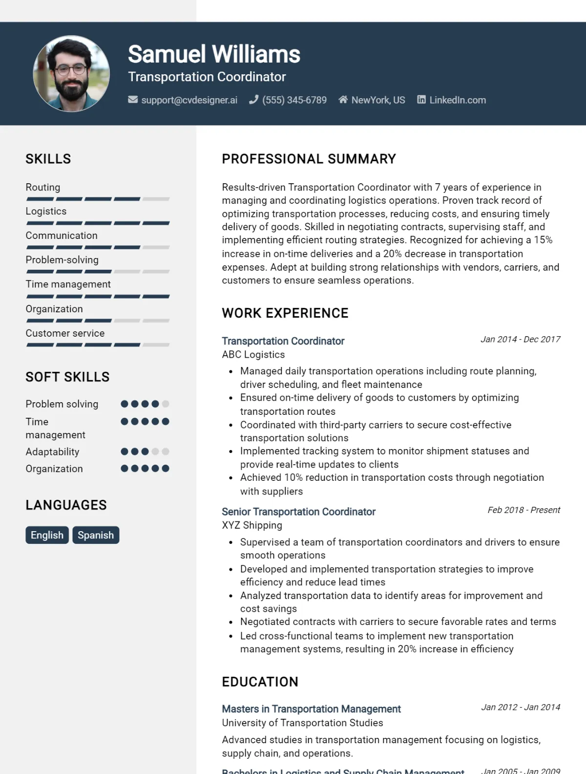 Transportation Coordinator CV Example