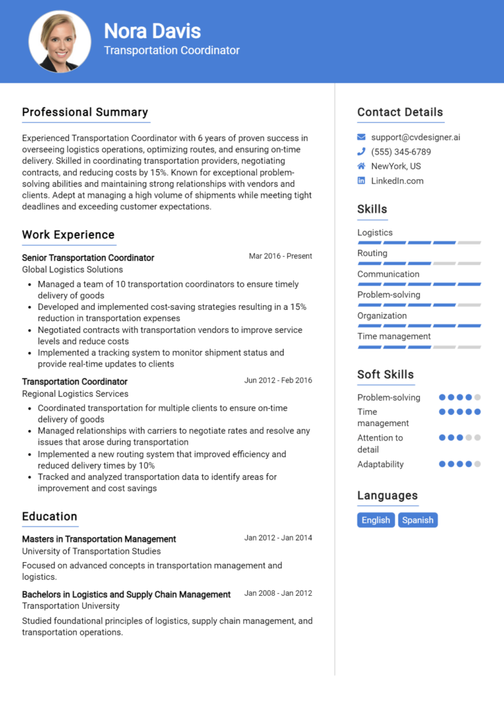 8 Transportation Supervisor Resume Examples for 2024: How to Create a ...