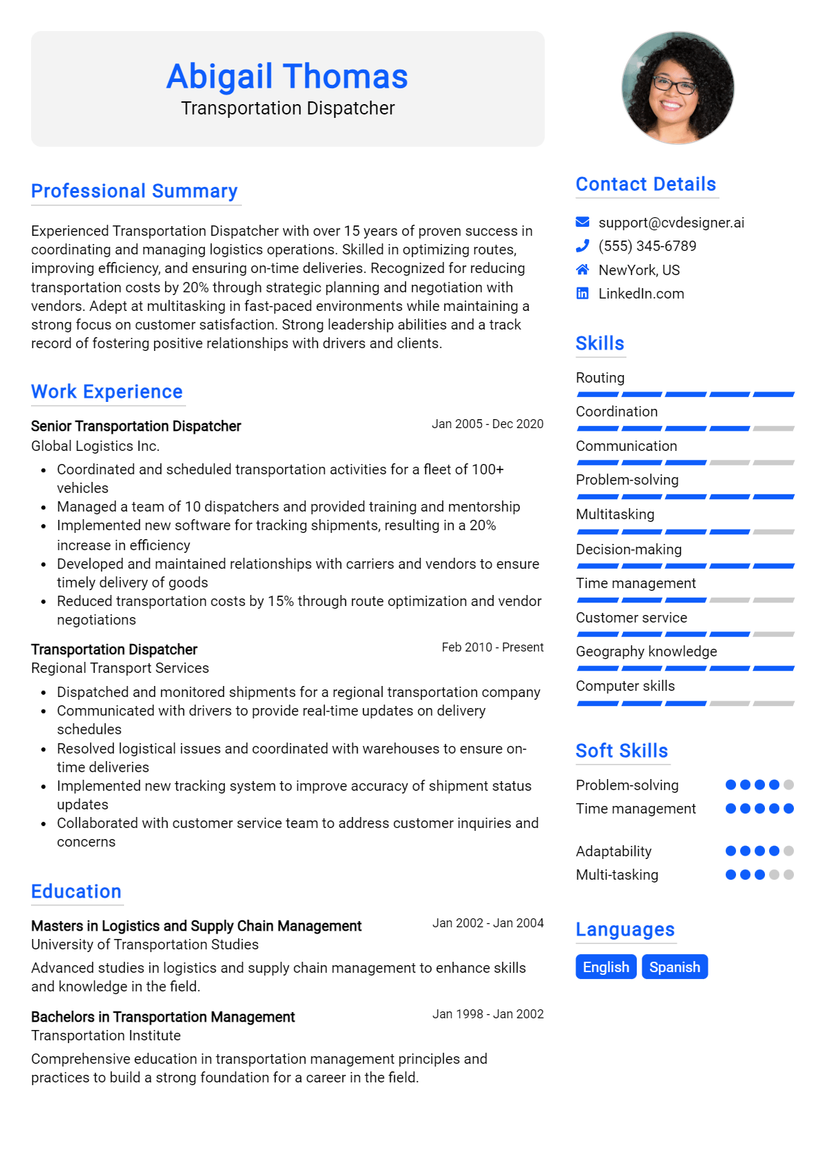 Transportation Dispatcher Resume Example