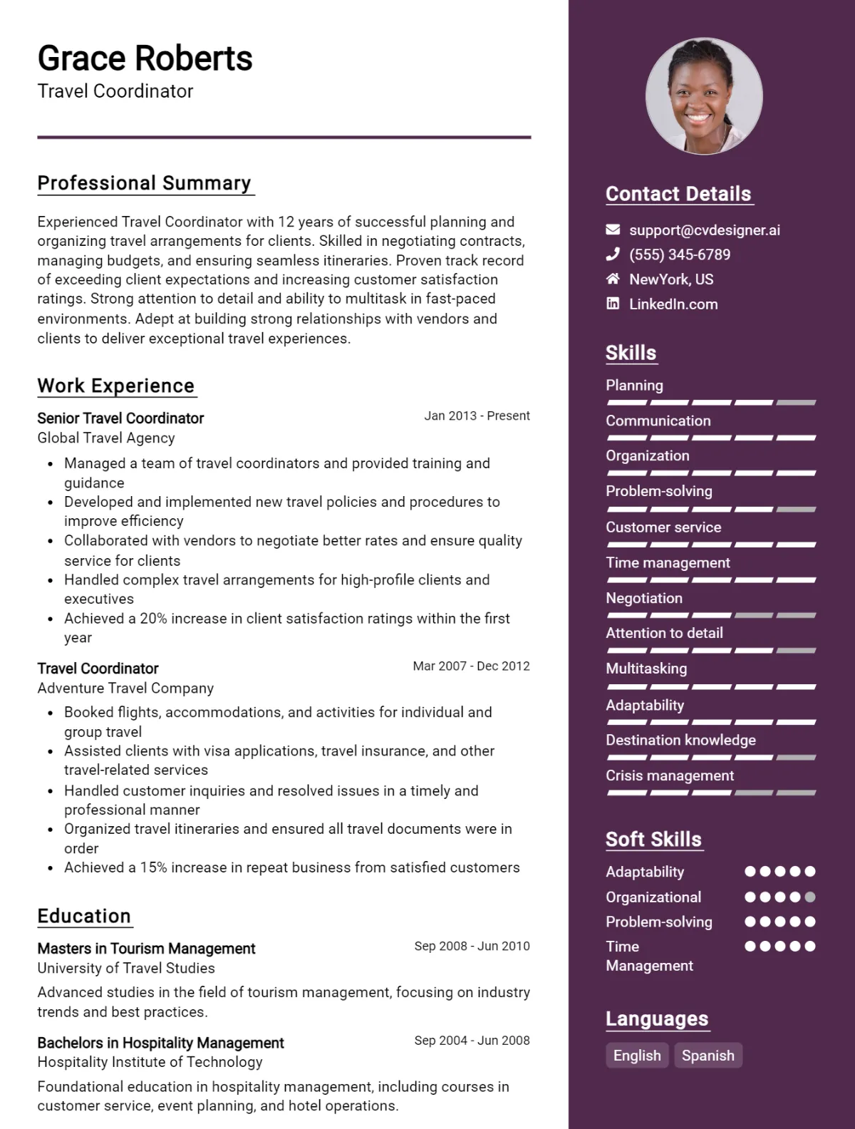 Travel Coordinator CV Example