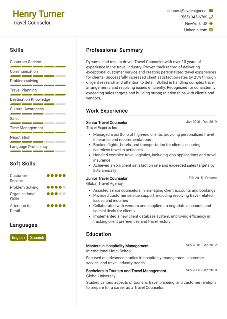 Travel Counselor Resume Example for 2025: Ultimate Guide
