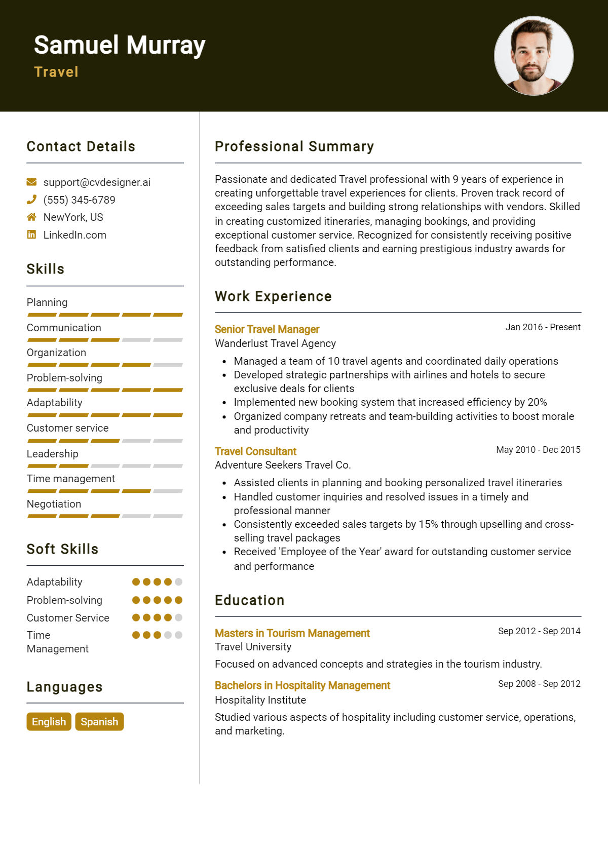 Travel Resume Example for 2024: Free Templates - CVDesigner.ai