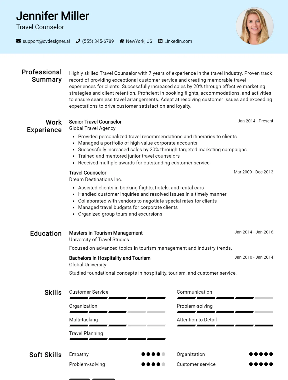 Travel Counselor CV Example