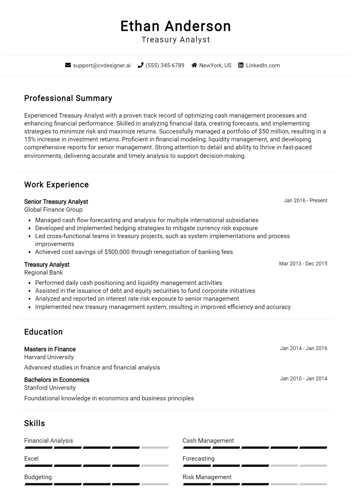 Treasury Analyst Resume Example