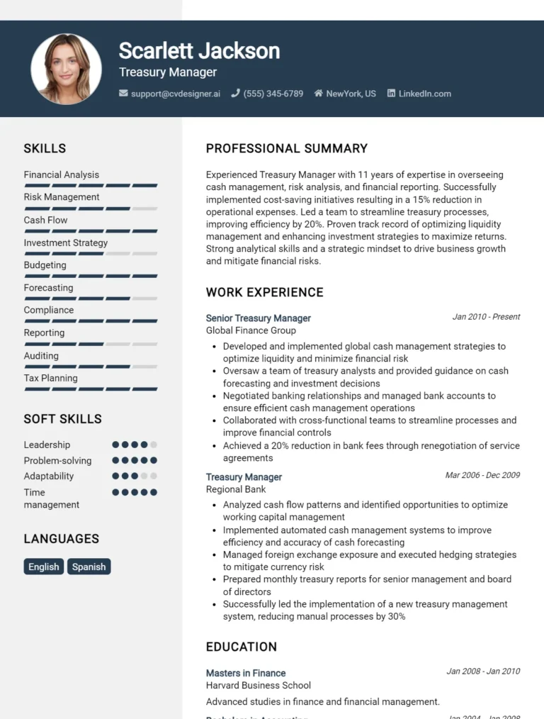 4 Treasury Manager CV Examples And Writing Guide For 2025