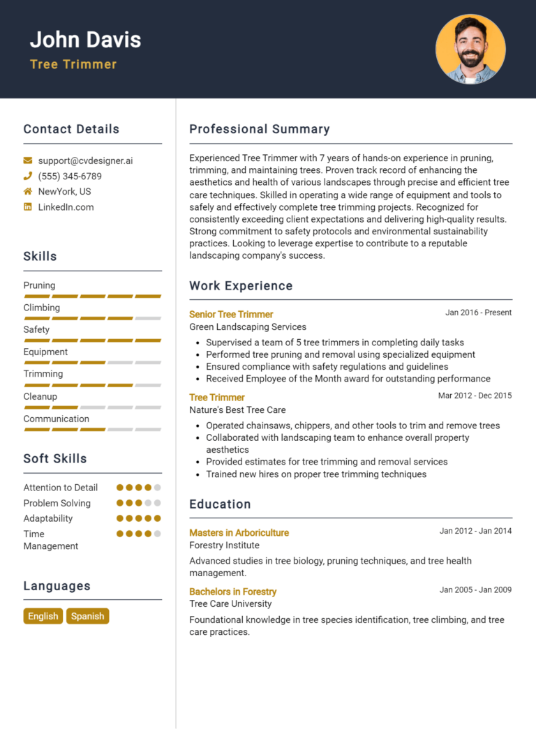 Tree Trimmer Resume Example for 2025: How to Craft a Winning CV