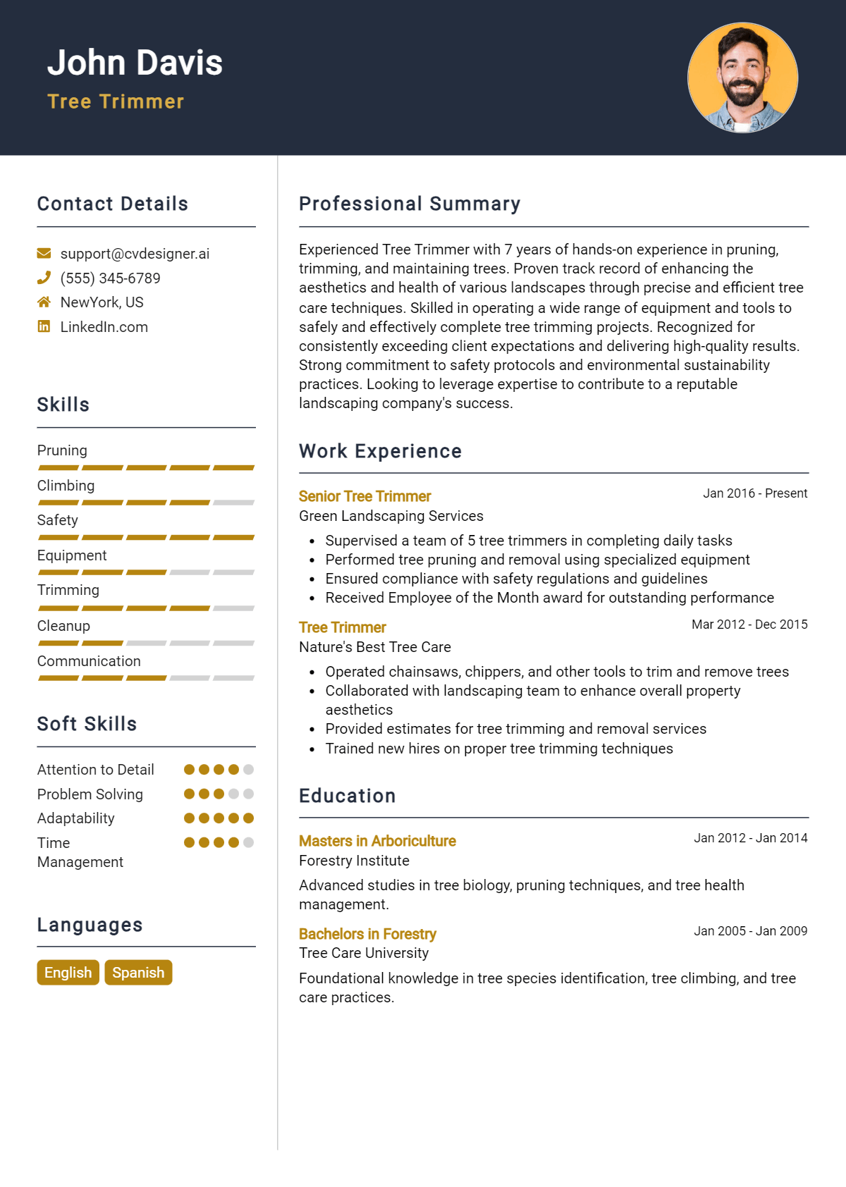 Tree Trimmer Resume Example