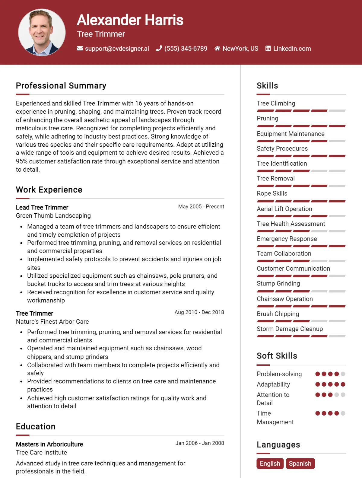 Tree Trimmer CV Example