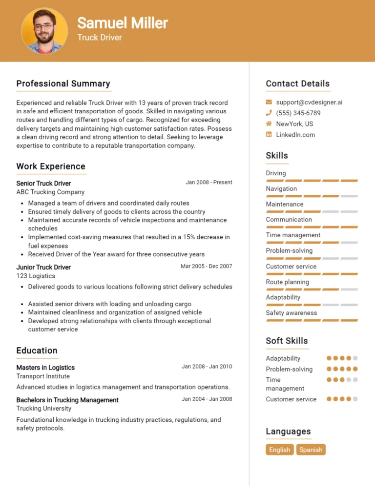 Truck Driver CV Example For 2025: Expert Tips & Templates