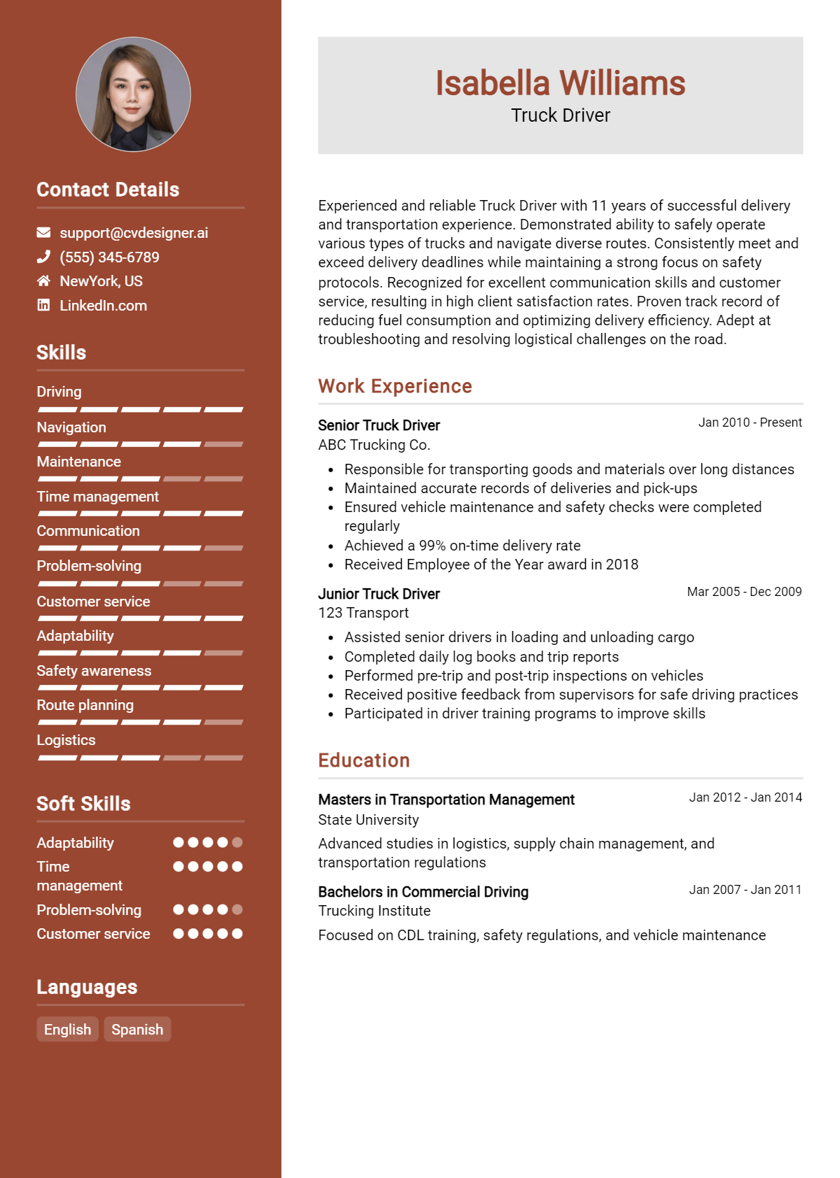 Truck Driver Resume Example