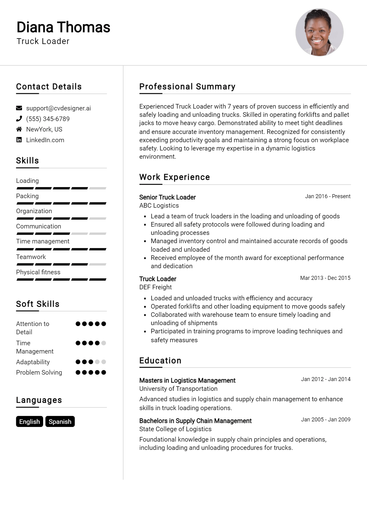 Truck Loader Resume Example
